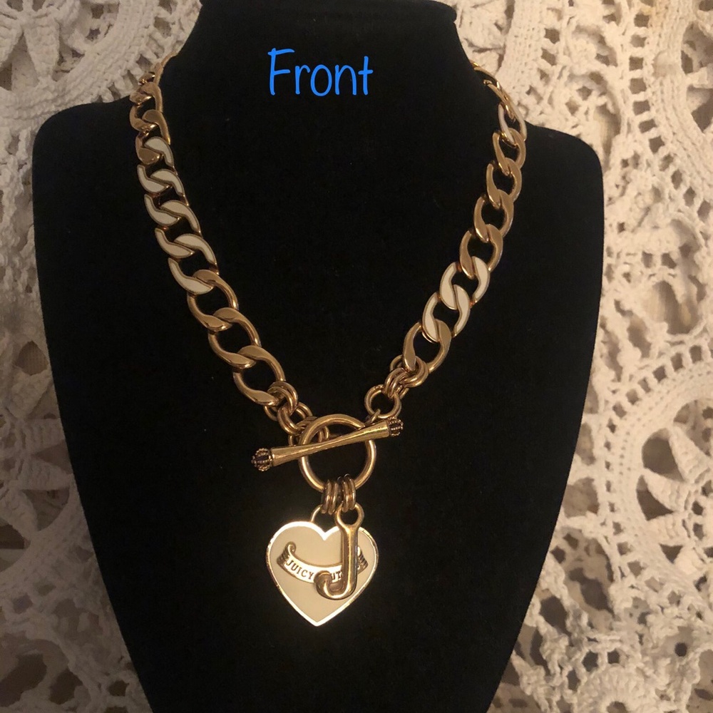 NWOT Vintage Juicy Couture Flat Banner Heat with white/cream accents Necklace
